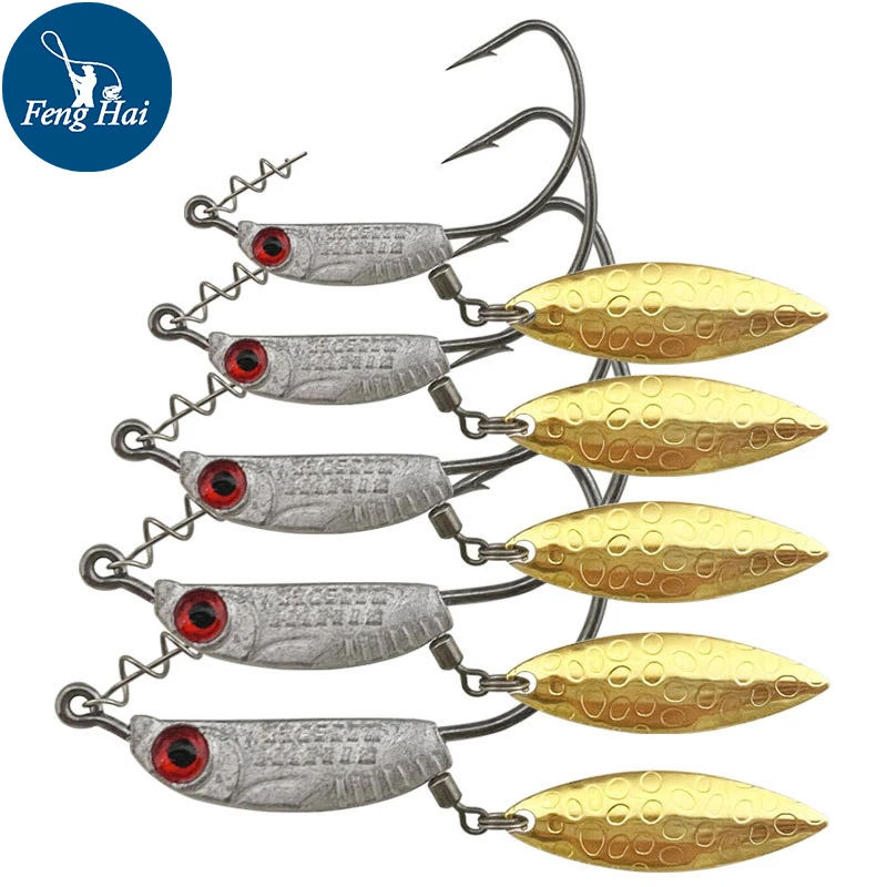 

5PCS/BagFish Hooks Wholesale3g5g7g10g14g Lead Head Hooks Locking Needle with Sequins Crank Hooks Anti Bottom Hanging BarbedHooks