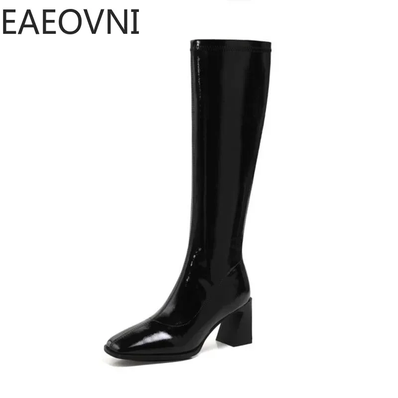 Women Winter High Heel Knee High Boots Fashion Square Toe Long Knight Bootties