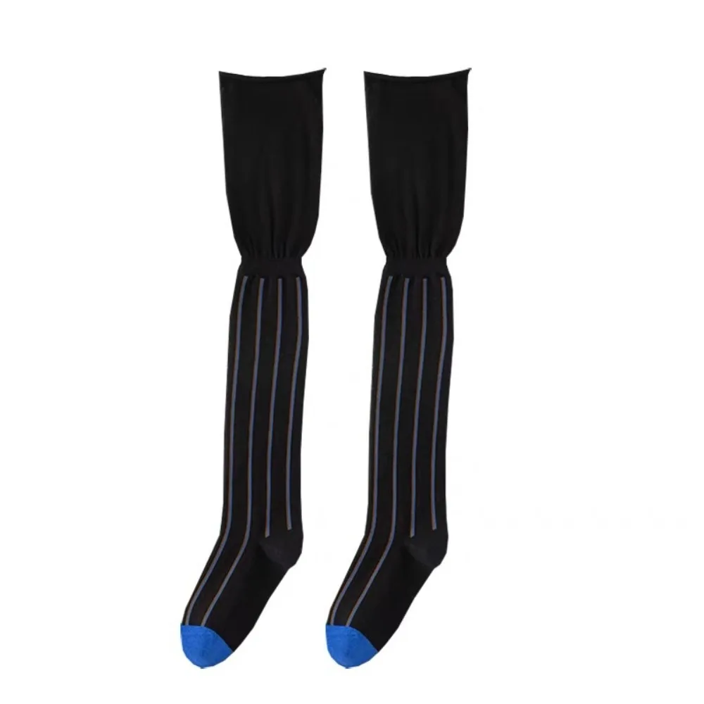 Lässige vertikale Streifen über Kniestrümpfe, hohe Oberschenkelstrümpfe, reine Baumwolle, warme Leggings für Damen – Detail 5