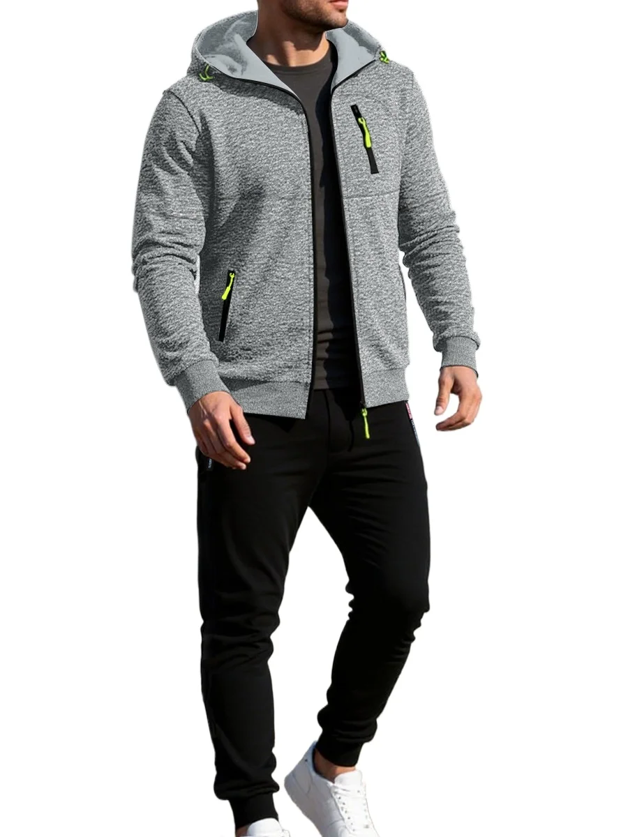 Men's Sports Tracksuit Breathable Hooded Streetwear Casual Sweatshirt and Sports Trousers Long Baggy Pants 2-Piece Jogging Suit