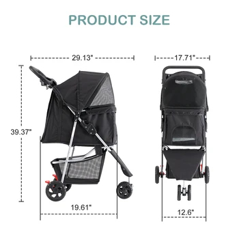 JHK 3 Wheels Foldable Pet Stroller for Small Dogs and Cats Stroller with Mesh Windows Storage Basket Cup Holder for Outdoor Use 2