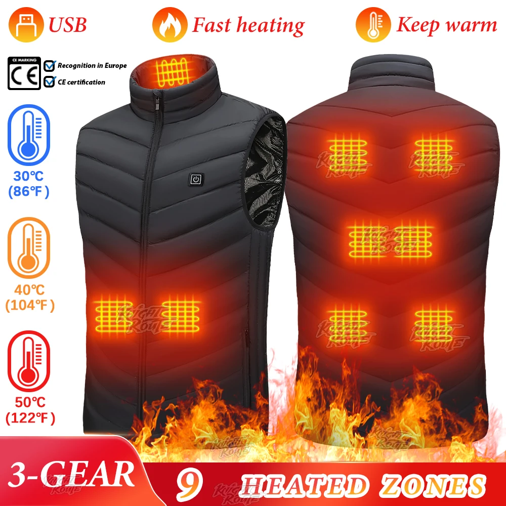 Self Heated jacket Heating Vest 9Areas Men's Thermal Women's USB Heated Vest Warm Clothing Fishing Camping Washable Winter