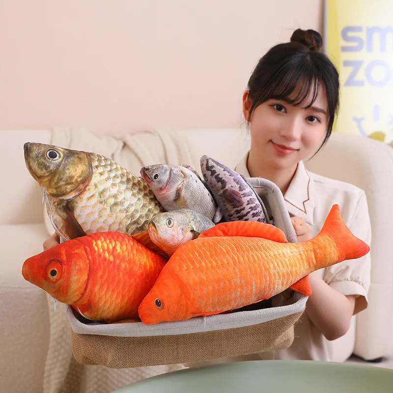 30/40cm 3D Simulation Bass Yellow Croaker Gold Arowana Plush Crucian Toy  Stuffed Cartoon Animal Gold Fish Pillow Boys Funny Gift