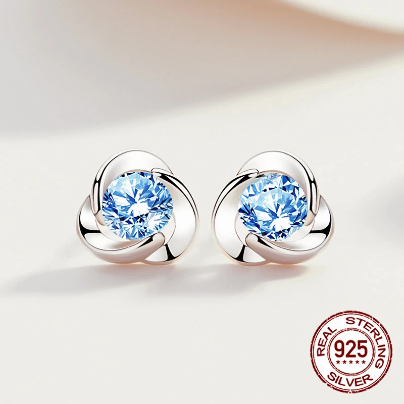 

S925 Silver Zircon Stud Earrings For Women Girlfriend Valentine's Day Present 2023 New Luxury Simple Design Charm Jewelry Gifts