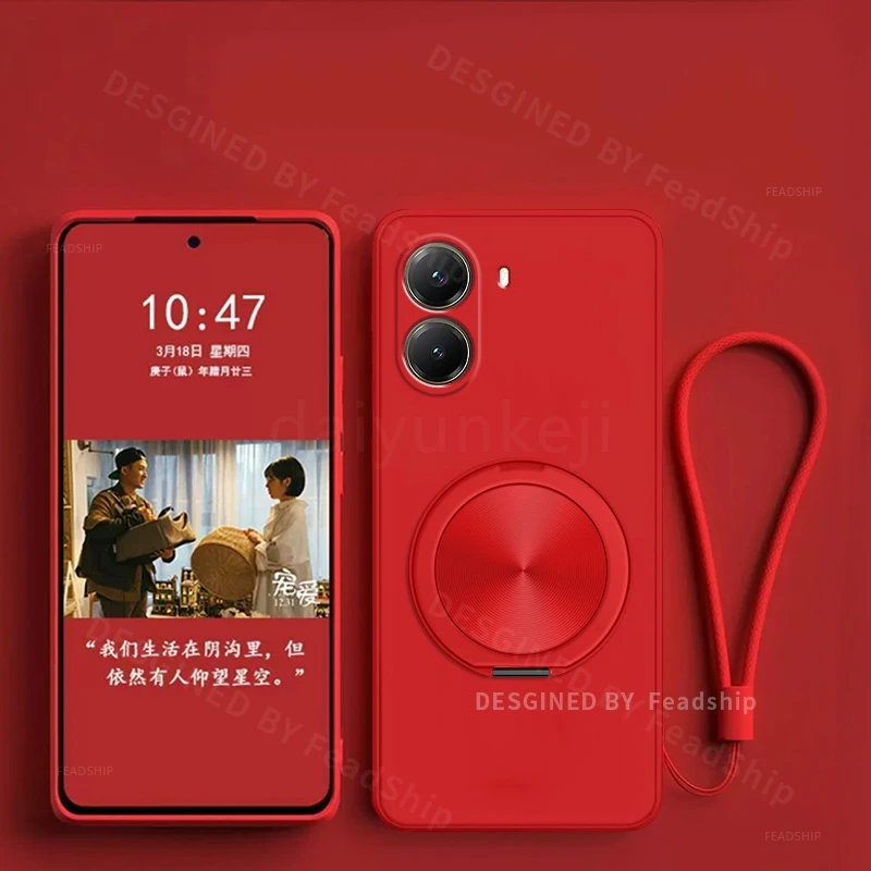 Luxury Magnetic Silicone Phone Case with Holder and Screen Film