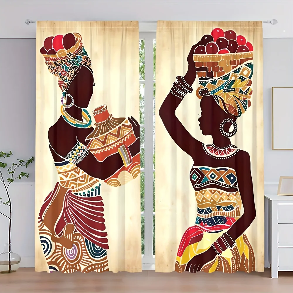 3D Cheap Modern Luxury African Woman Sheer Thin Shading Curtain for Window Living Room Bedroom Kitchen Treatment  Rod Pocket 4