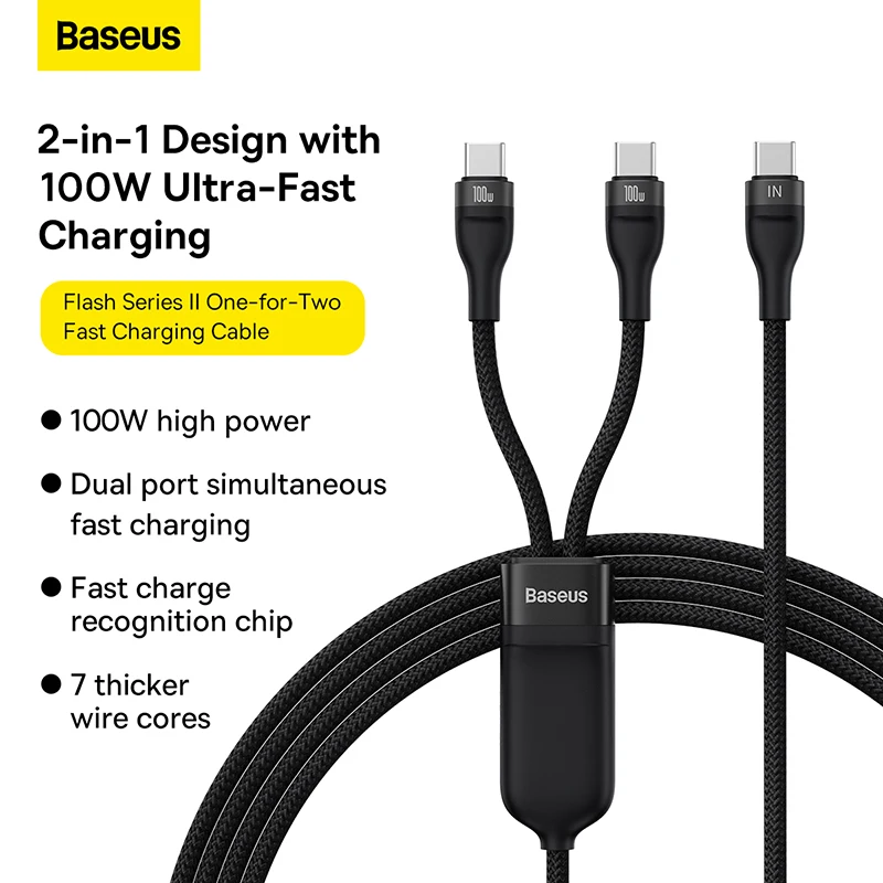 Baseus 100 Вт 2 в 1 USB Type C кабель PD для быстрой зарядки и передачи данных для POCO Xiaomi Samsung USB C провод шнур для AppleBook Air HUAWEI