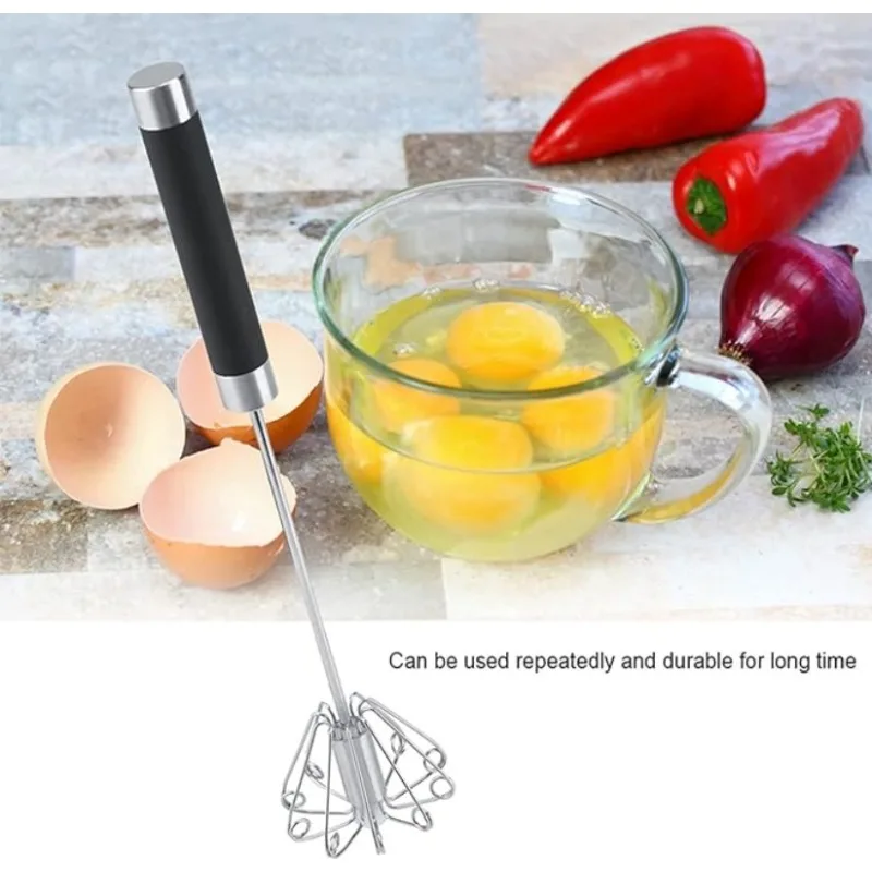 Rotatable Stainless Steel Kitchen Mixer Manual Whisk Egg Beater Milk Cream Whisk Semi Automatic Eggbeater