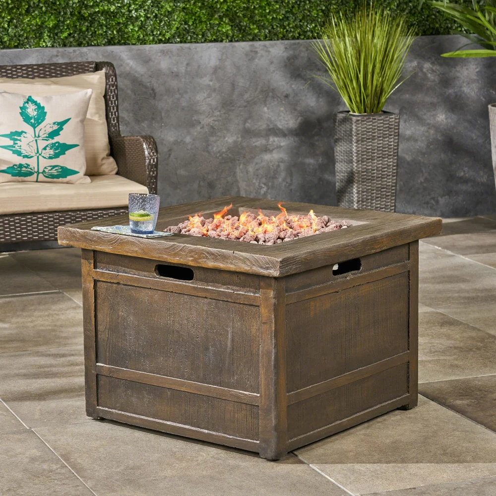 50,000 BTU Outdoor Lightweight Concrete Gas-Burning Fire Pit by 32", Brown firepit