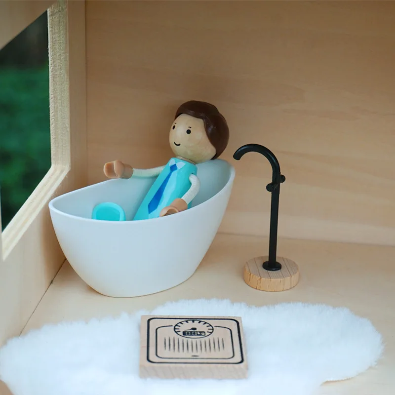 3PCS 1:12 Mini Furniture Doll Room Bathroom Scene Bathtub Faucet Weight Scale Furniture Play House Toys 3
