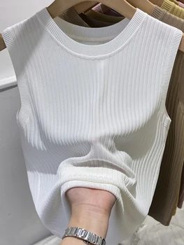 سترات نسائية كورية محبوكة برقبة على شكل حرف v بلوزات متينة Mujer De Moda 2025 موضة صيف جديدة للسيدات بدون أكمام قطع علوية رفيعة غير رسمية 2