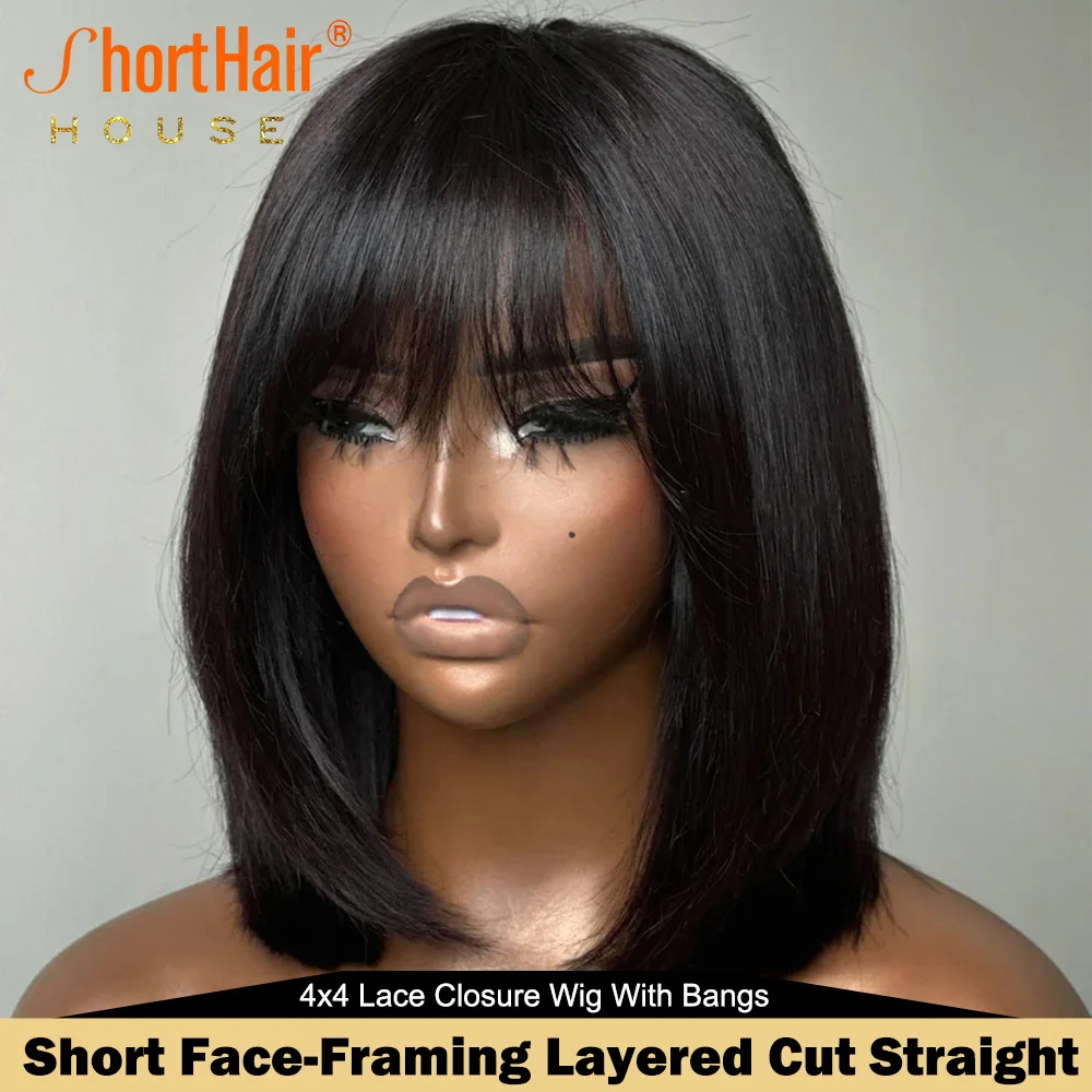 Short Face-Framing Layered Cut Wigs Straight Bob 250 Density