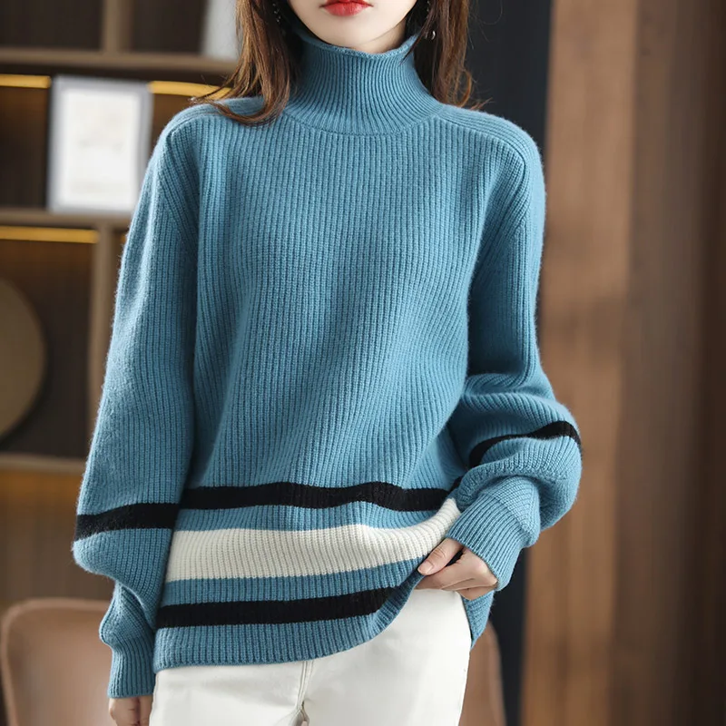 

Turtleneck cashmere sweater women loose Korean style lazy autumn and winter new wool knitted sweater turtleneck pullover women