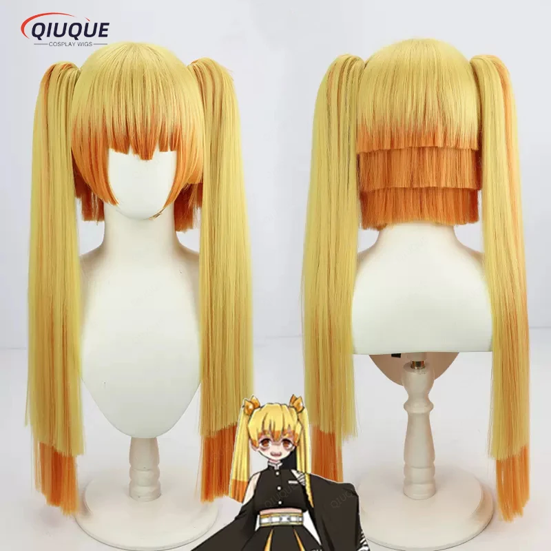

Female Version Agatsuma Zenitsu Cosplay Wig Anime Long Golden Orang Heat Resistant Synthetic Hair Wigs + Wig Cap