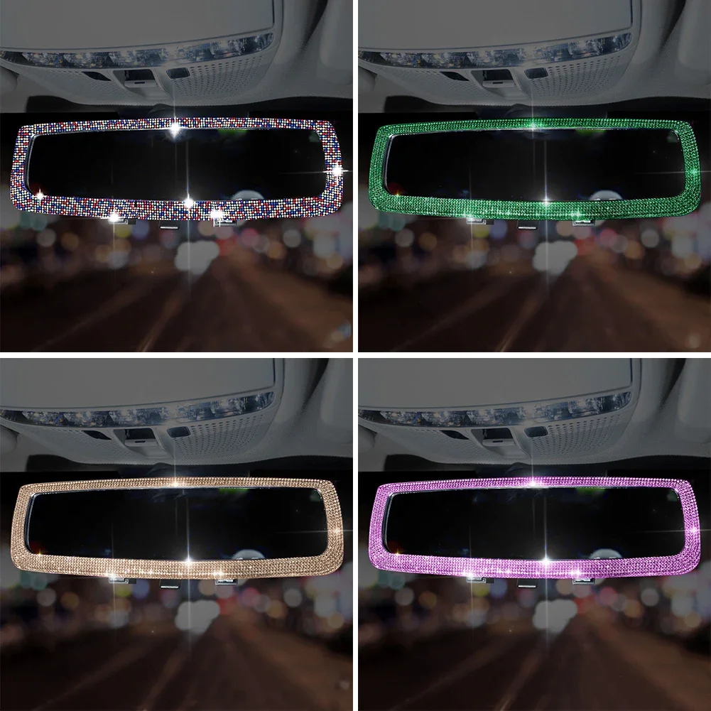 Rhinestone Car Rearview Mirror Charm Cover for Girls Pink Auto Accessories Interior