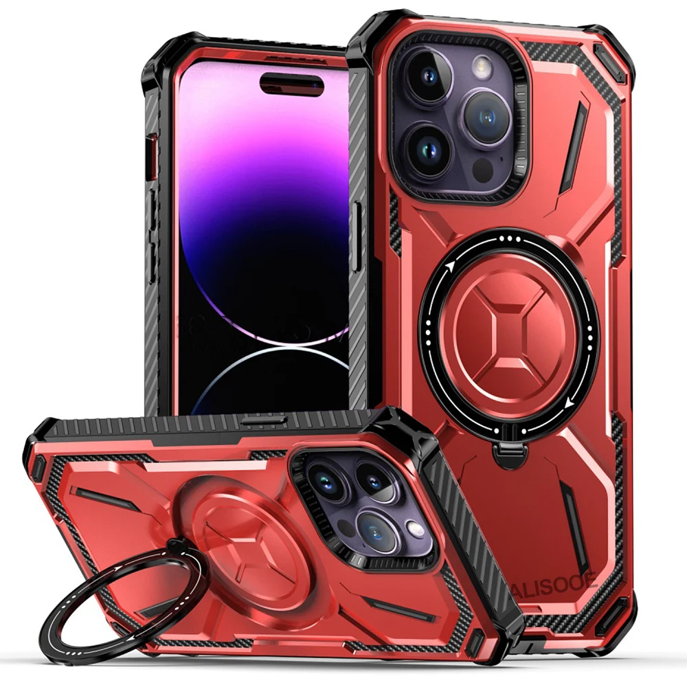 

Rugged Stand Cases for iPhone 14 Pro Max Case Magnetic Wireless Charging Armor Shockproof Holder Cover for iPhone 14 Plus Capa