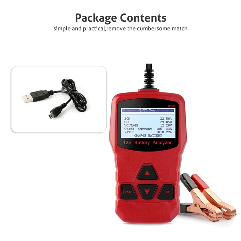자동차 배터리 테스터, NB300 12V 배터리 분석기, CCA BCI CA MCA JIS DIN IEC EN SAE GB, 오토바이 승용차용