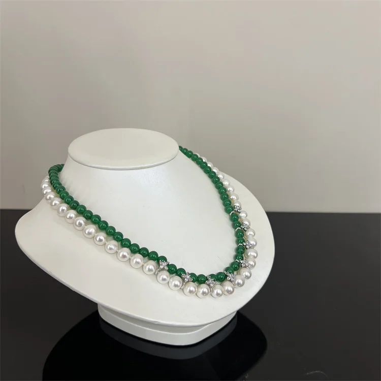 2 Strands Natural freshwater pearl green agate necklace