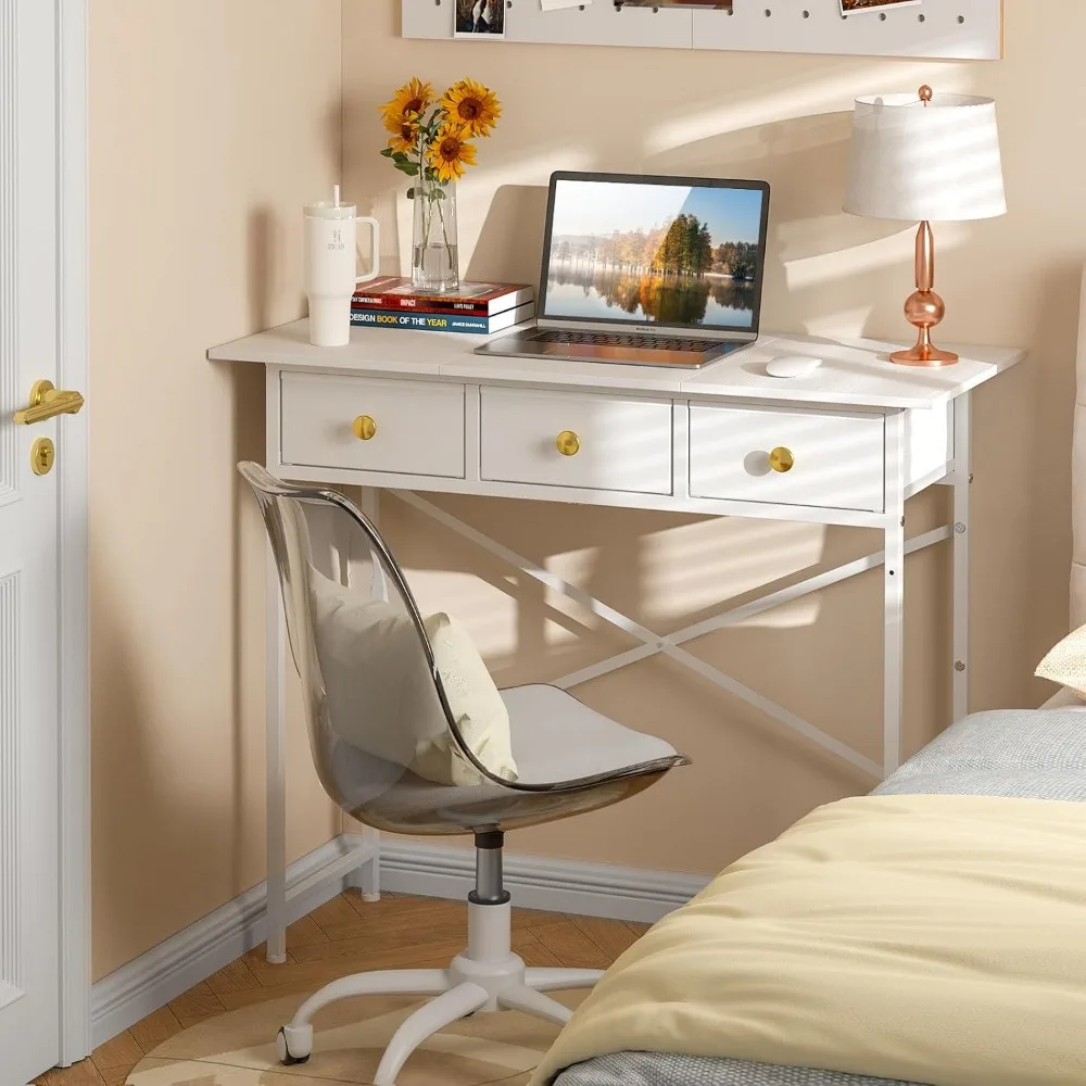 with 3 Drawers, 37.2 Inch Small Computer Desk for Small Spaces, Simple Study Table for Kids Bedroom, Office Desks 6