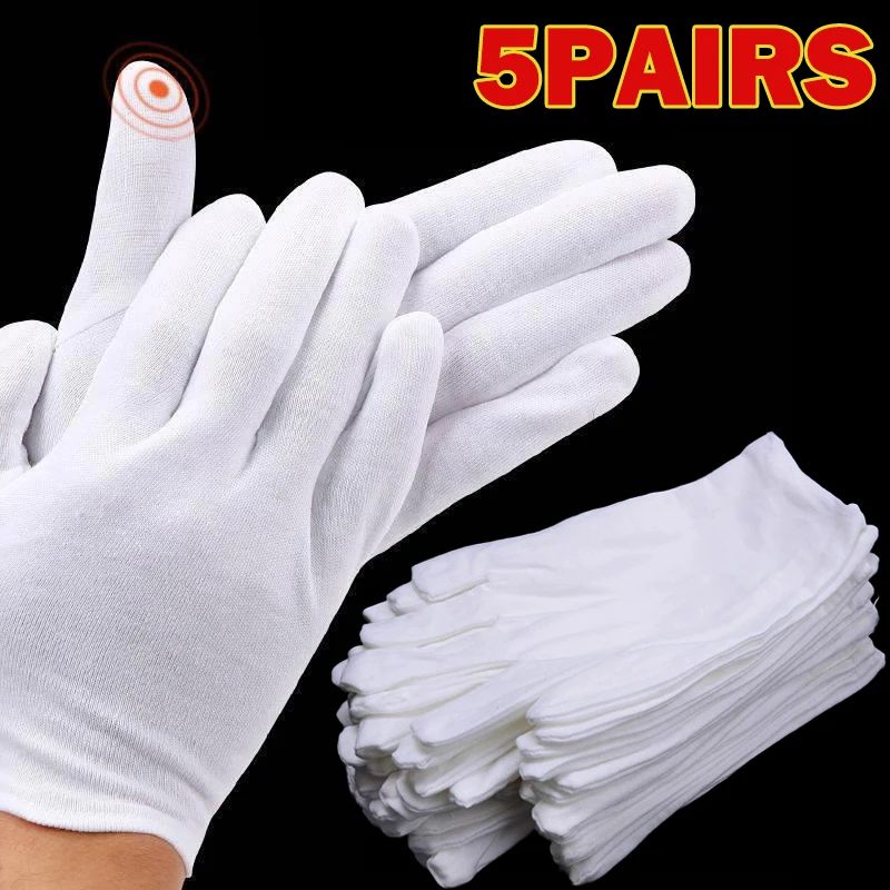 Guantes de trabajo blancos de algodón para manos secas, guantes de SPA de película, Guantes de alto estiramiento, Herramientas de limpieza del hogar, 10 piezas