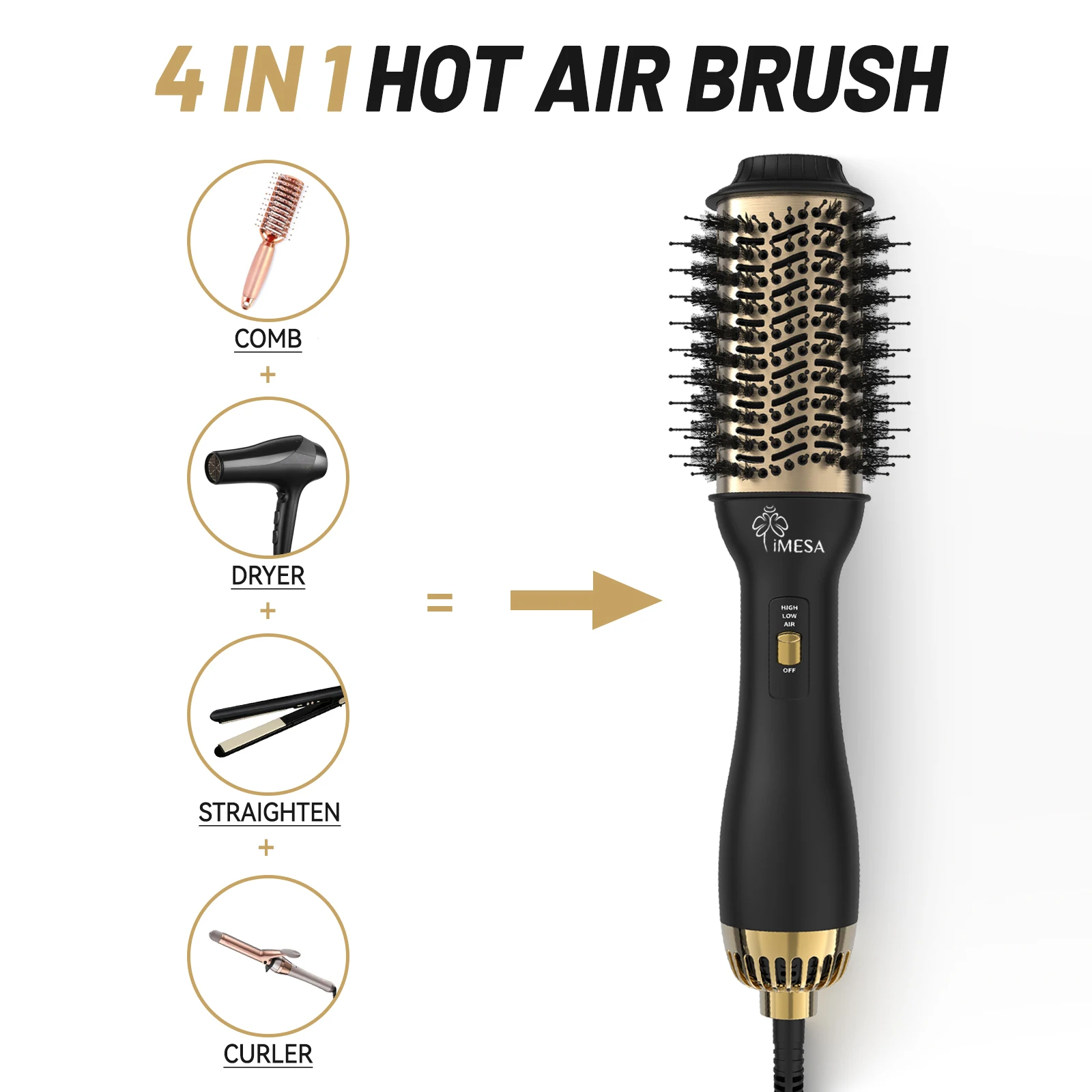 iMESA 4 في 1 فرشاة الهواء الساخن ومكثف زائد 2.0 مص...