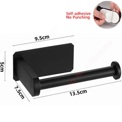 Stainless Steel Wall-Mount Toilet Paper Holder and Towel Organizer (Self-adhesive black)