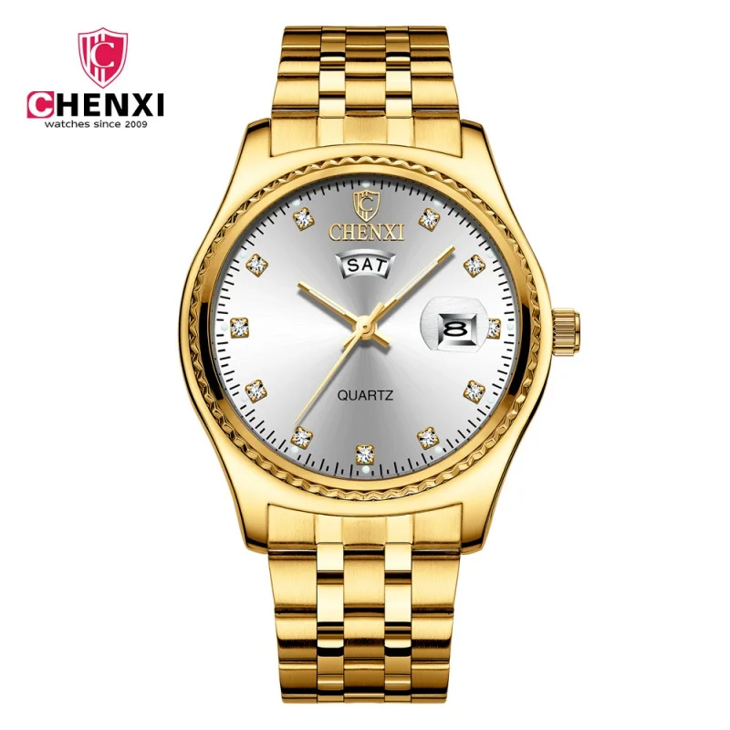 CHENXI Top Brand Men's Golden Wristwatches Business Quartz Watch Women Fashion Luxury Stainless Steel Waterproof Clock