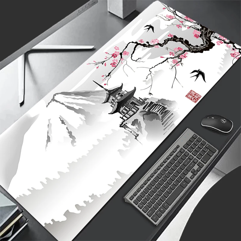 Mouse Pad XXL Mousepad Computer Keyboard Pad Mouse Mat Gamer Soft Office Carpet Japanese Cherry Blossom Pagoda Table Mat Desktop 3