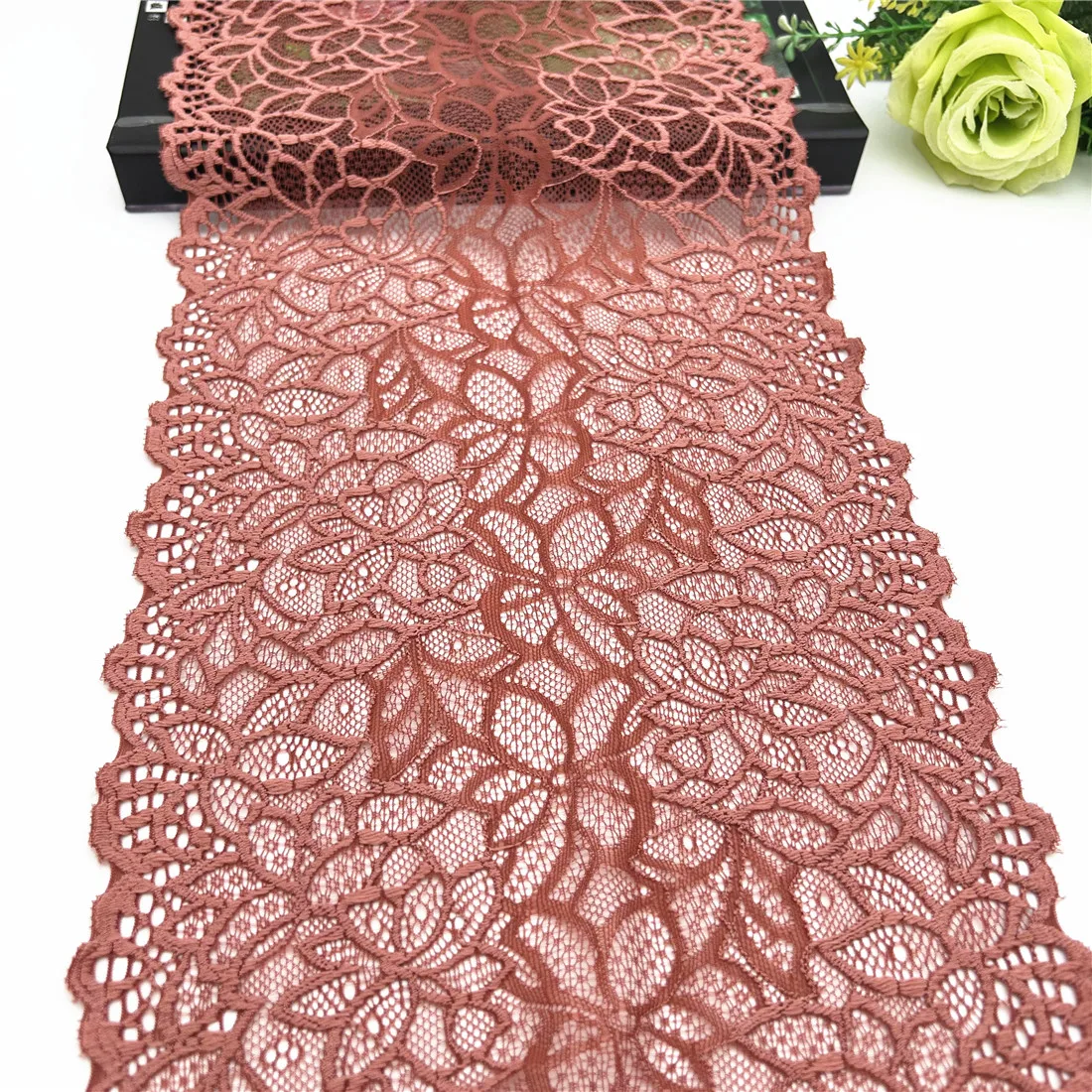 3y/lot Width 8 5/8" 22cm Brick Red Elastic Stretch Lace Trim For Clothing Accessory Dress Sewing Applique Costume Lace Fabric 1