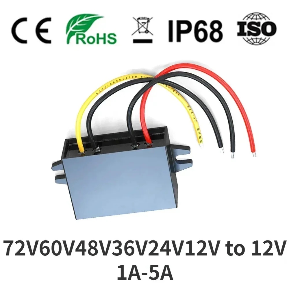 DC 컨버터 12V 60V 48V36V 24V에서 12V 1A-5A로 스텝다운 60V-12V 버크 트럭 보트 자동차 전원 공급 장치 전압 조절기 변압기