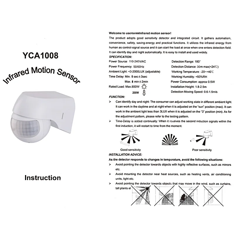 ABEDOE-Motion-Sensor-110v-230v-Motion-Detector-Automatic-Infrared-PIR-Sensor-180-Degree-Rotating-Outdoor-Timer