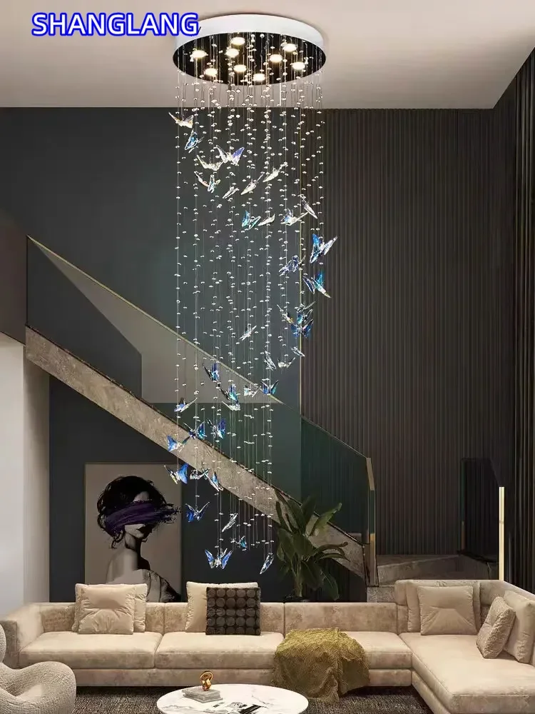 Minimalism Villa Crystals Pendant Light Indoor Lighting Pendant Lamps Suspended Ceiling Lamps Loft Butterfly Hanging Chandeliers 4