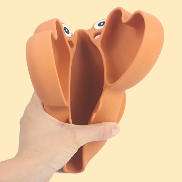 Assiette de crabe en silicone pour bébé, ventouse britannique avec paille, bol mignon, assiette, bavoir, cuillère, ensemble d'alimentation pour enfants, 9 pièces 4