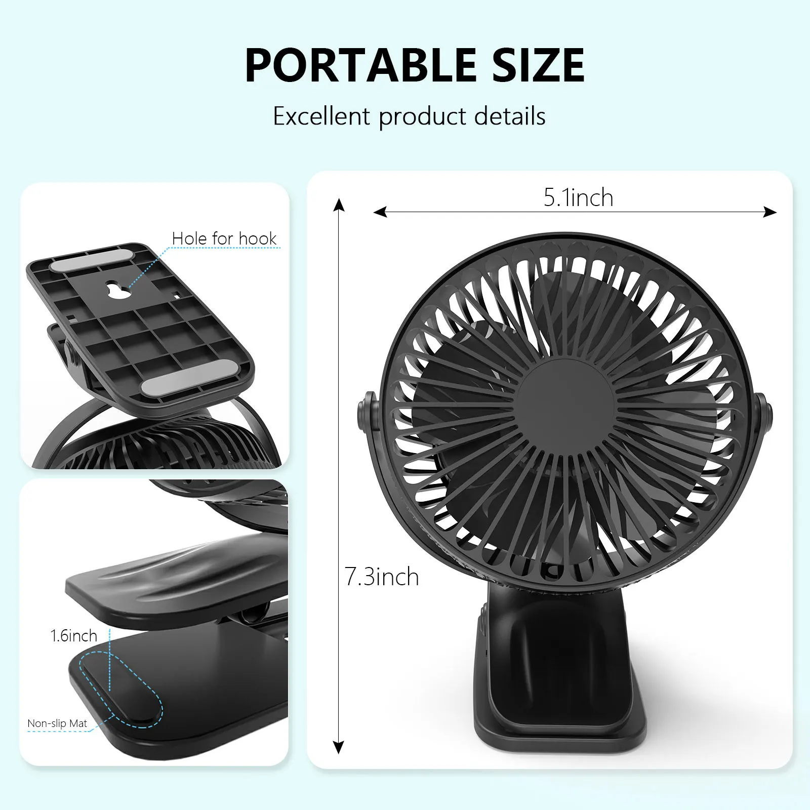 Xiaomi-Mini ventilateur à pince USB, ventilateur portable aste