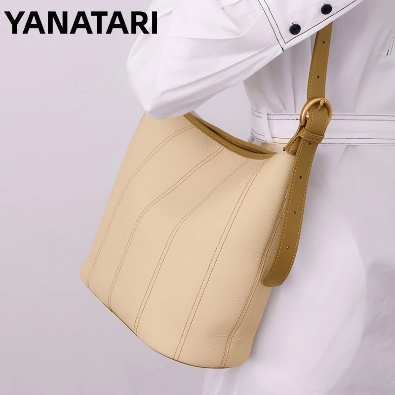 

Women's Large Capacity Shoulder Bag armpit bag Ladies Genuine Leather Commuter Shopper Bags bucket bag luxury Handbag Big tote