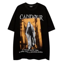 Camiseta Harajuku de gran tamaño para hombre, camisa con estampado de letras y cadena, ropa de calle de algodón, Tops holgados de manga corta de verano, 2022