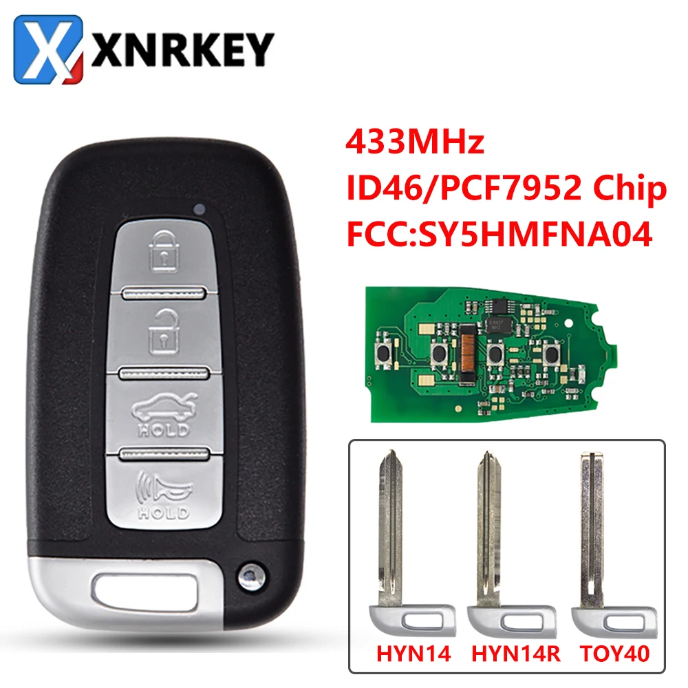 

XNRKEY 4 Button Car Remote Key ID46 433Mhz for Hyundai I30 IX35 Sonata Genesis Equus Kia K2 K5 Rio Soul Borrego Sorento Optima