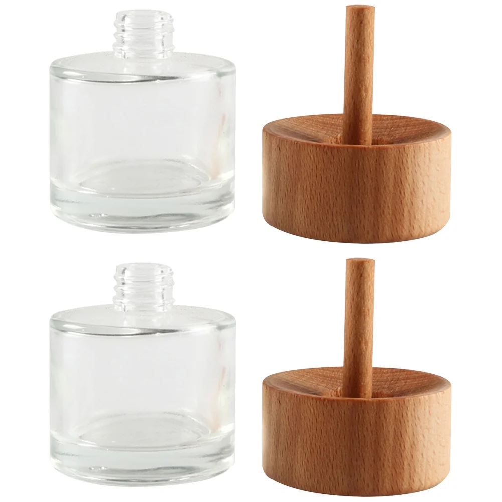 Round Glass Diffuser Bottles 2 Pcs Clear Essential Oil Bottle Empty Diffuser Jar Home Decor Aromatherapy Container Sticks reed diffuser stick