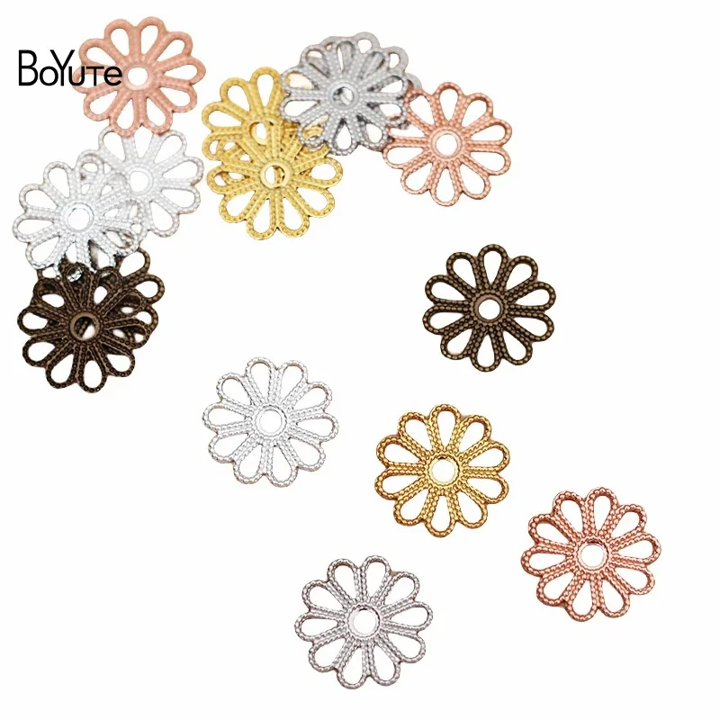 

BoYuTe (100 Pieces/Lot) Metal Brass 15MM Flower Filigree Findings DIY Hand Made Jewelry Accessories