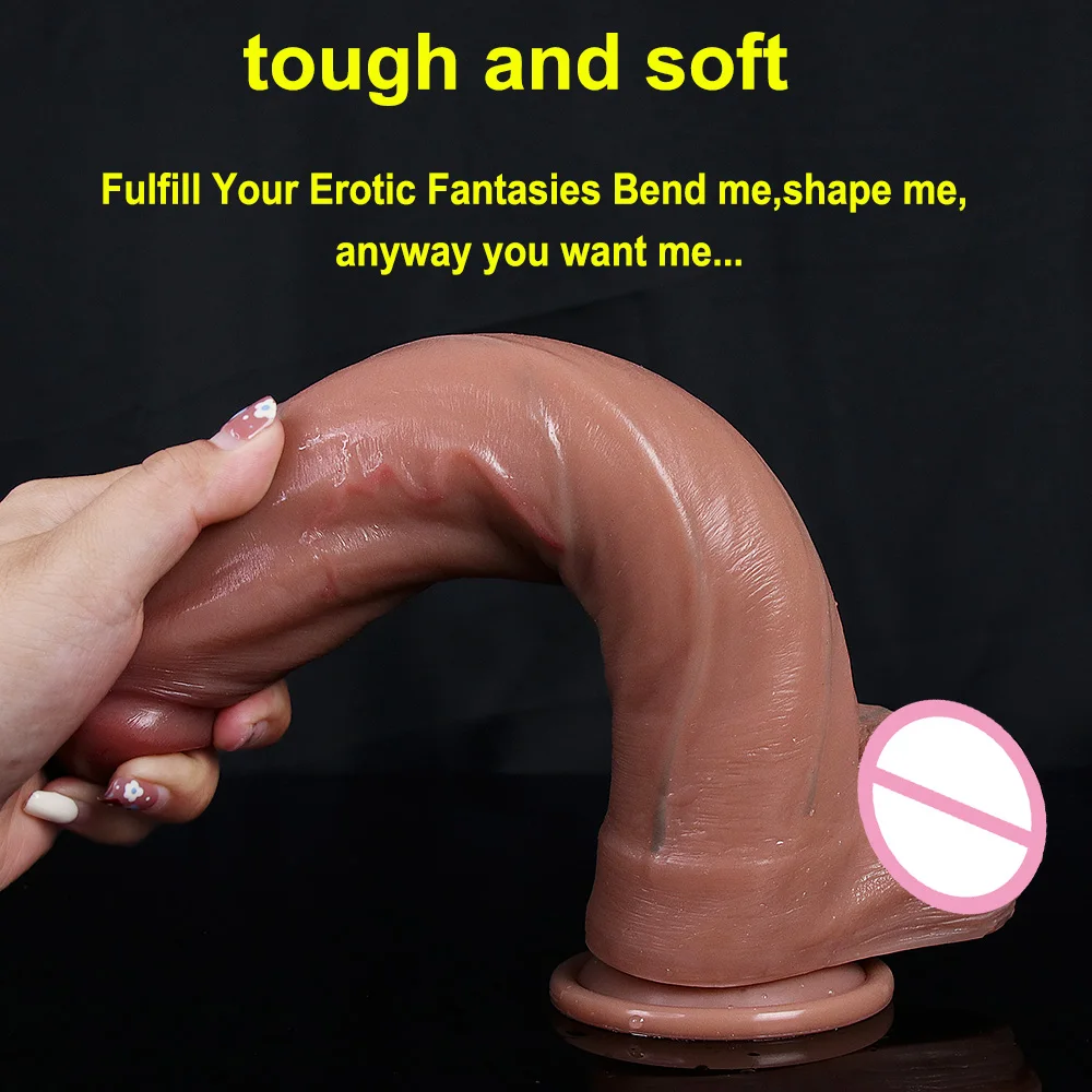 Female Sex Toys Soft Sexy Realistic Dildo Double Layer Silicone Suction Cup Anal Stimulator