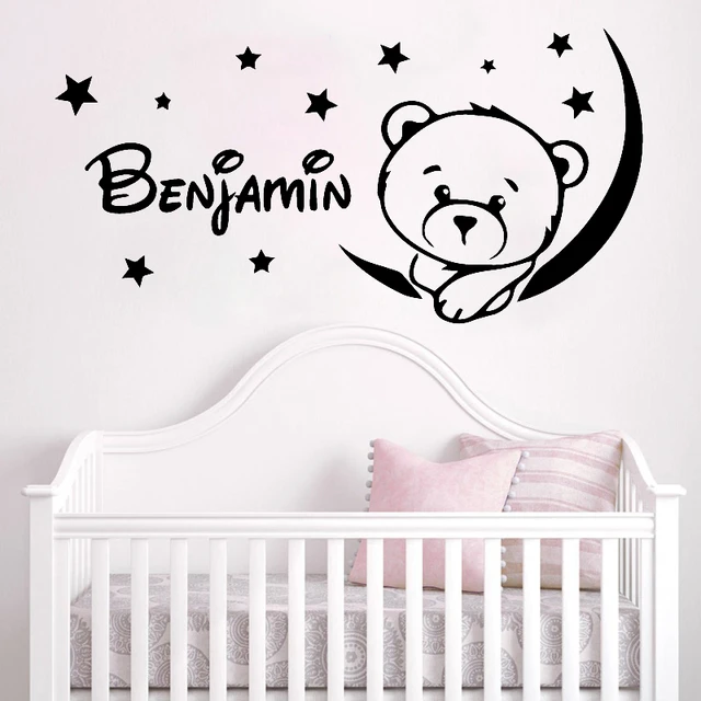 Pegatinas de pared para habitación de niños, oso de peluche, Luna,  estrellas, calcomanías de vinilo, decoración personalizada para dormitorio  de bebés, nombres personalizados, Mural - AliExpress