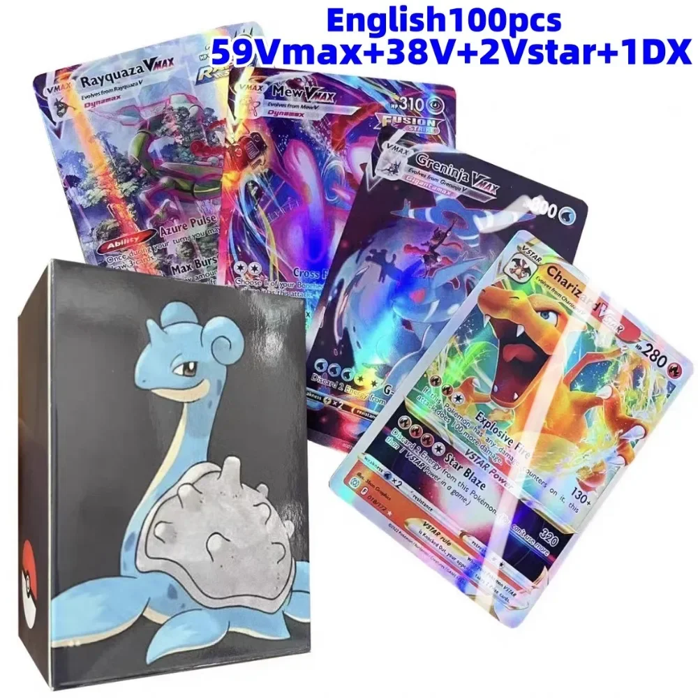 2024 Versione In Lingua Inglese Carte Pokemon 100 Pezzi Pokemon Cartas 38 V 59Max Gx Bambini Battle Game Tag Team Shining Vmax