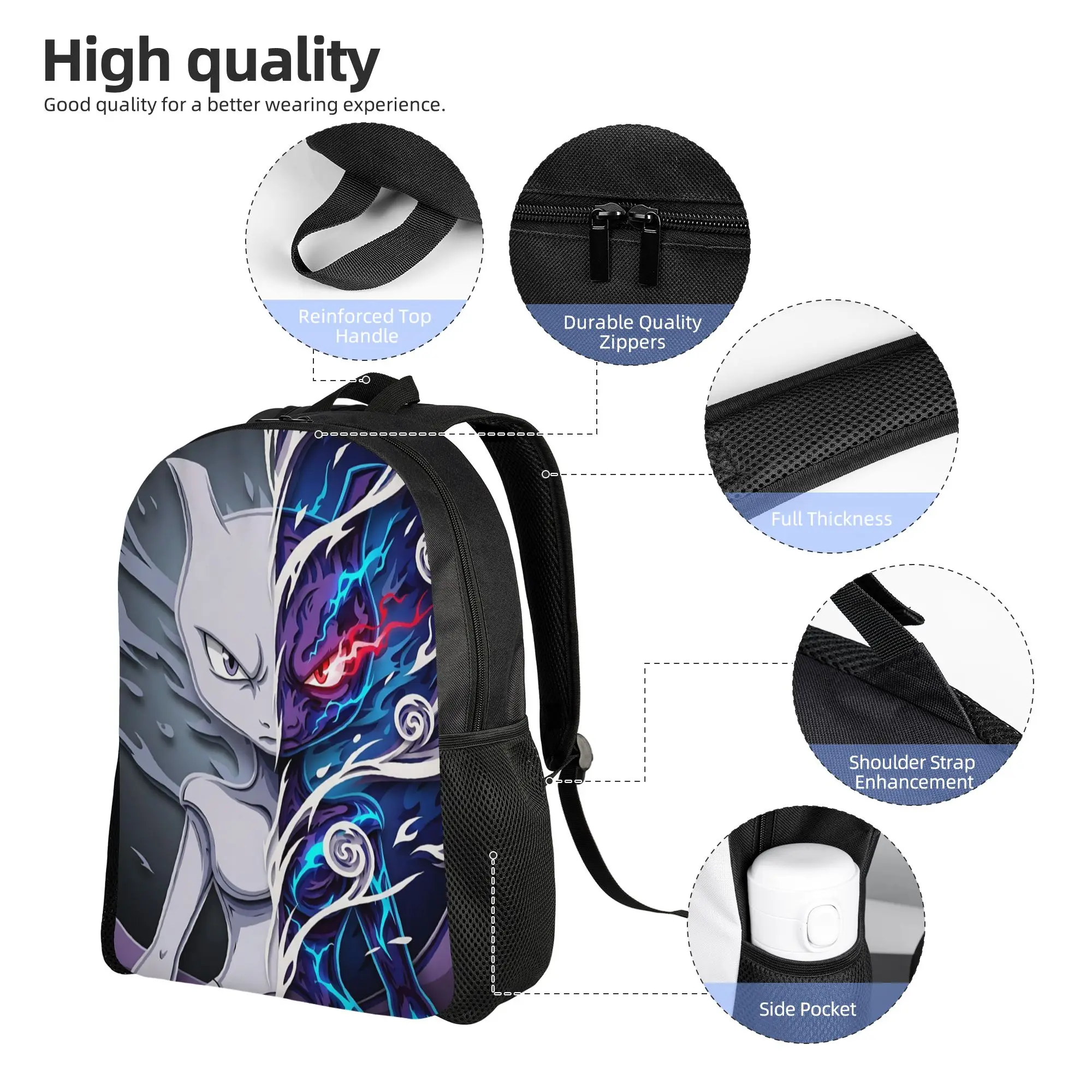 Zaini alla Moda, Zaino Pokemon, Daypack, Mochila, Zaino da Lavoro e Ufficio, Stile Retrò, Lavabile - immagine 3