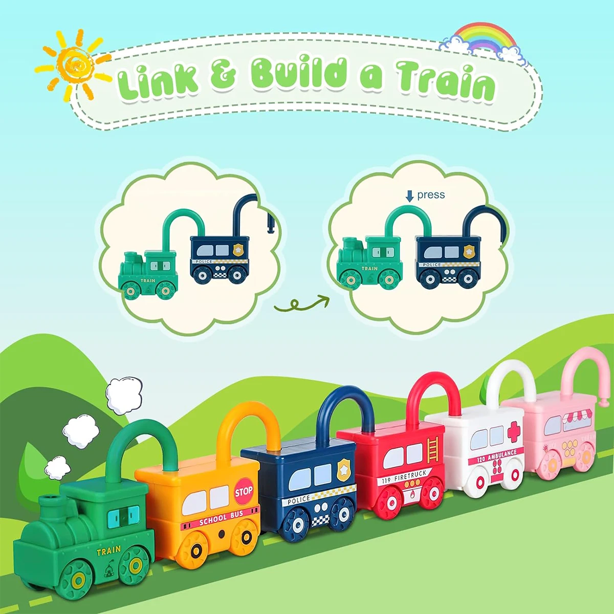 3Pcs Early Learning Lock Unlock Car Train Toy with Keys Kids Montessori Math Motor Skill Educational Toys Birthday Xmas Gift