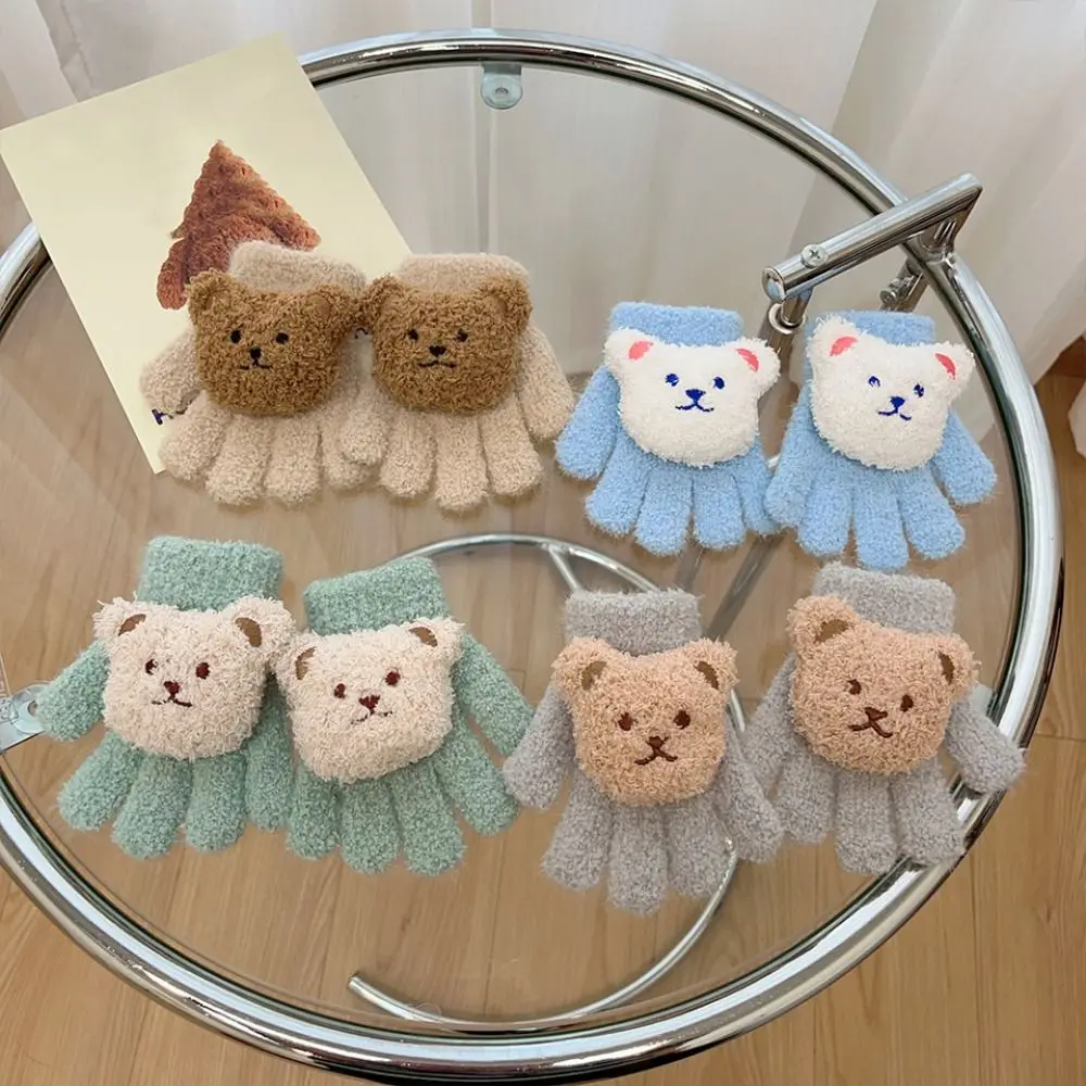 

Thicken Children Gloves Fashion Windproof Warm Thicken Warm Mittens Cute Bear Full Finger Guantes Kids
