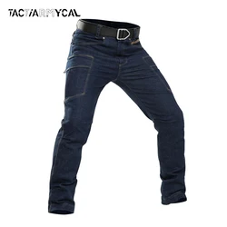 Casual Men Jeans Multi Pocket Cargo Pants Tactical Stretch Men's Denim Jeans Blue Black Trousers Fashion Side Pockets Overalls