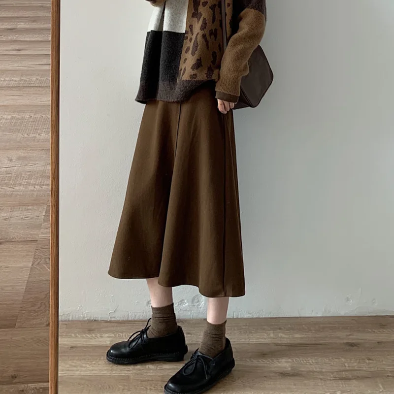 Spring Fall Maternity Clothes Premama Stretch Mid-Calf Belly Skirt Loose Casual Pregnant Women High Waist Dress Pregnancy Dress