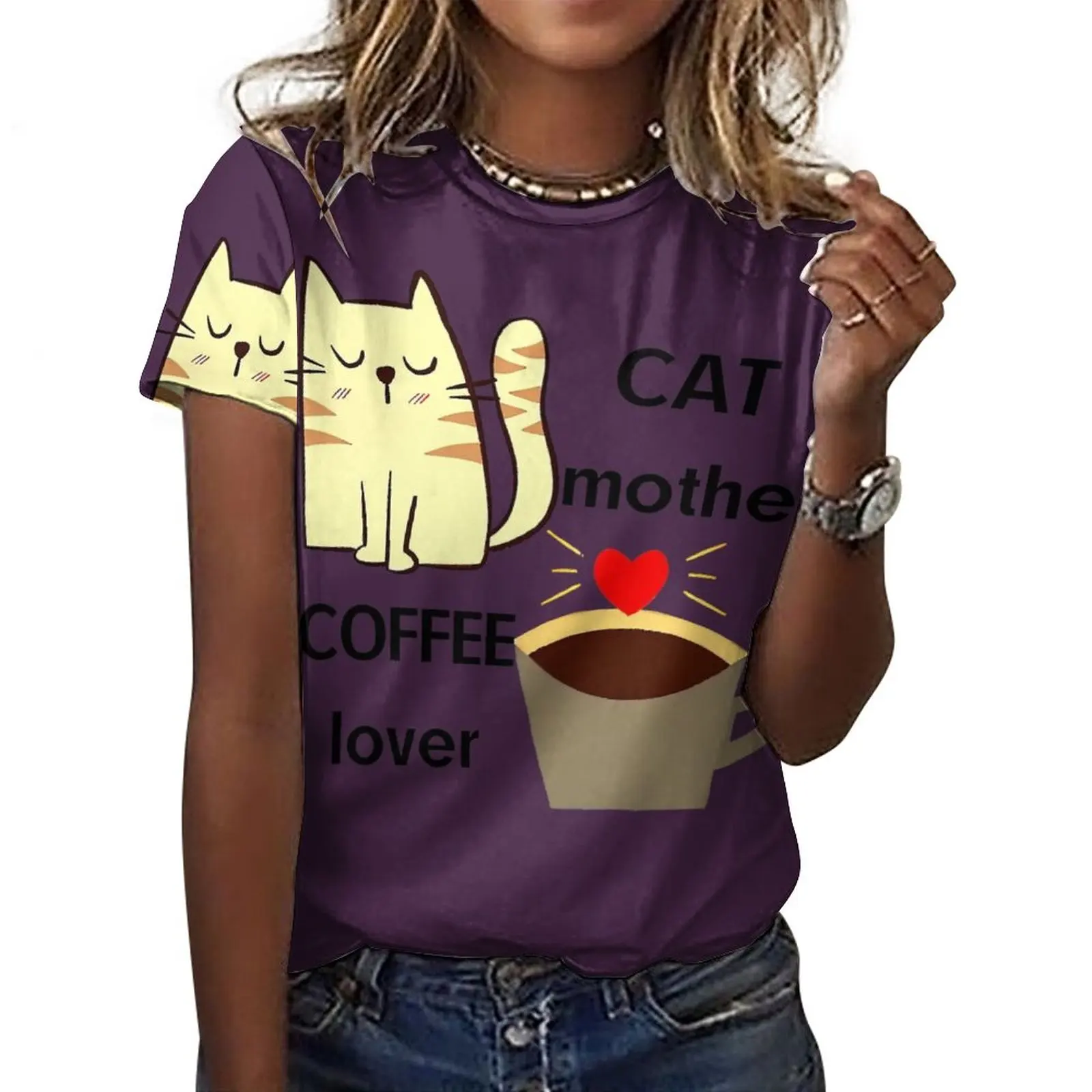 

Футболка женская оверсайз с коротким рукавом, топ с принтом кошки, матери, кофе, Повседневная рубашка, Свитшот в стиле Харадзюку, Y2k, на лето