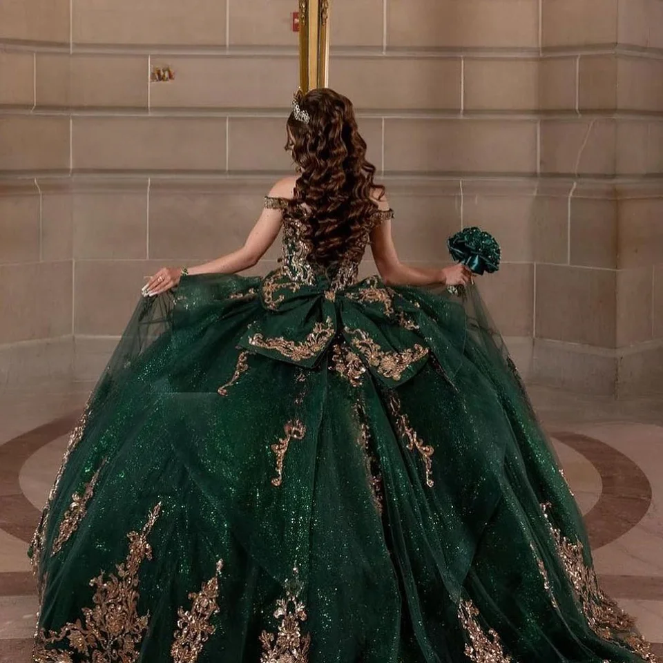 green emerald velvet dress Crystals Ball Gown Emerald Green Quinceanera Dresses With Cape fg2338 –  formalgowns main image 0