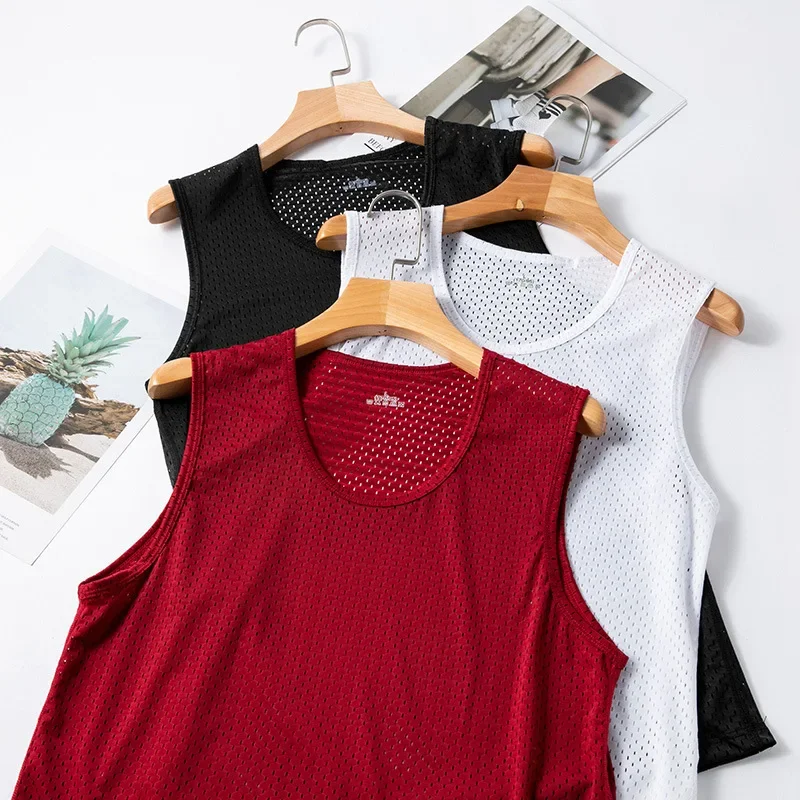 Men's Ice Silk Mesh Vest Thin Fit Summer Sporty Sleeveless Tank Top Underwear Home Clothes Inner Wear Dry Fit Quick Dry Breathab